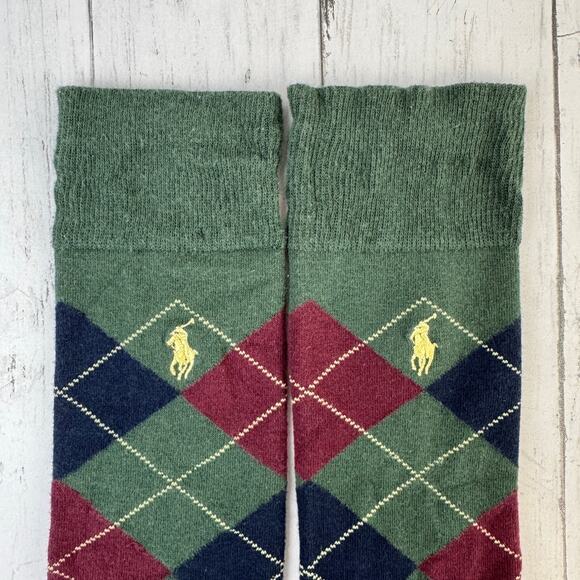 Polo Ralph Lauren Green Embroidered Pony Mercerized Argyle Dress Socks - Picture 4 of 6